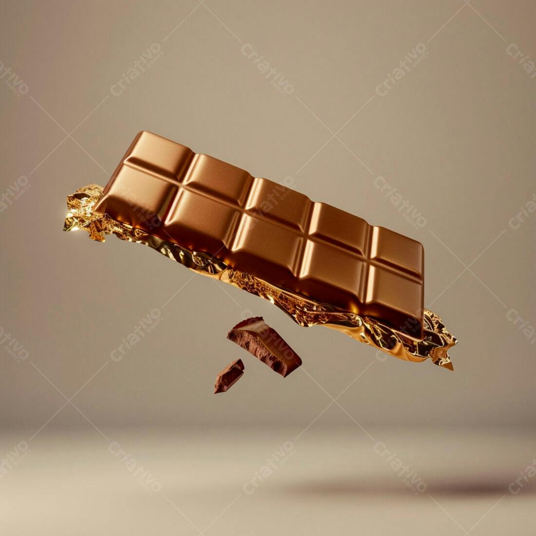 Barra de chocolate em queda com ouro