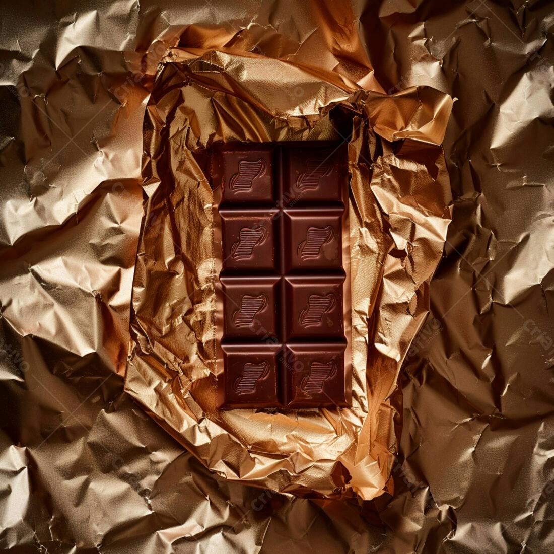 Barra de chocolate amargo em papel dourado