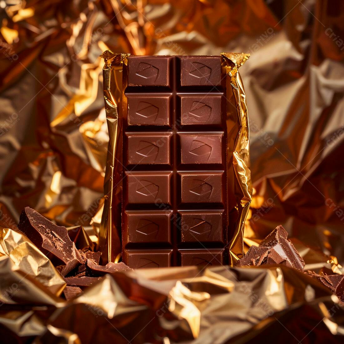 Barra de chocolate amargo em papel dourado