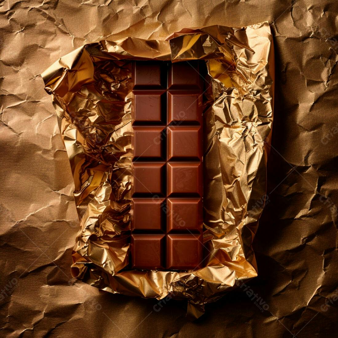 Barra de chocolate amargo em papel dourado