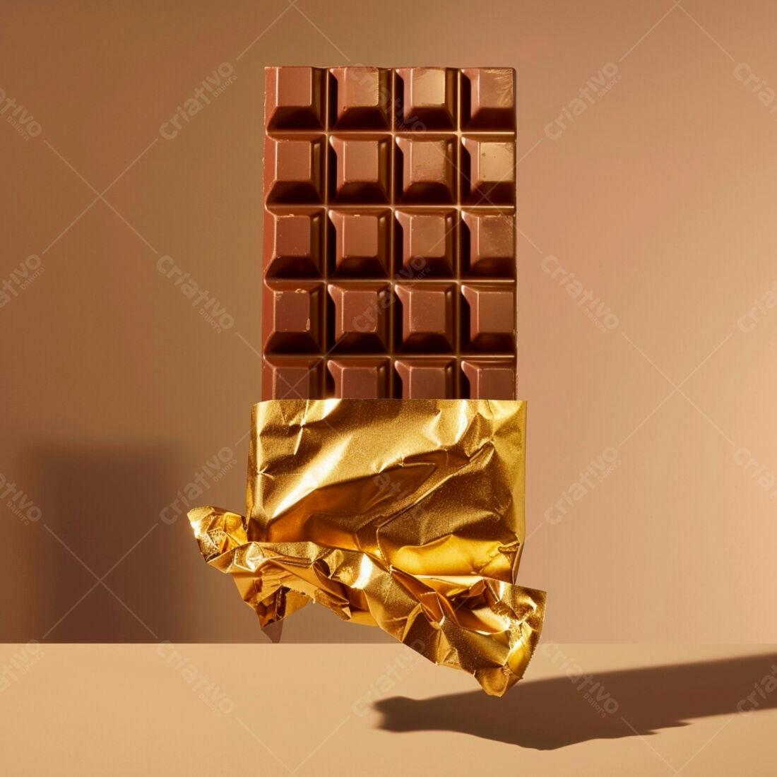 Barra de chocolate amargo em embalagem dourada