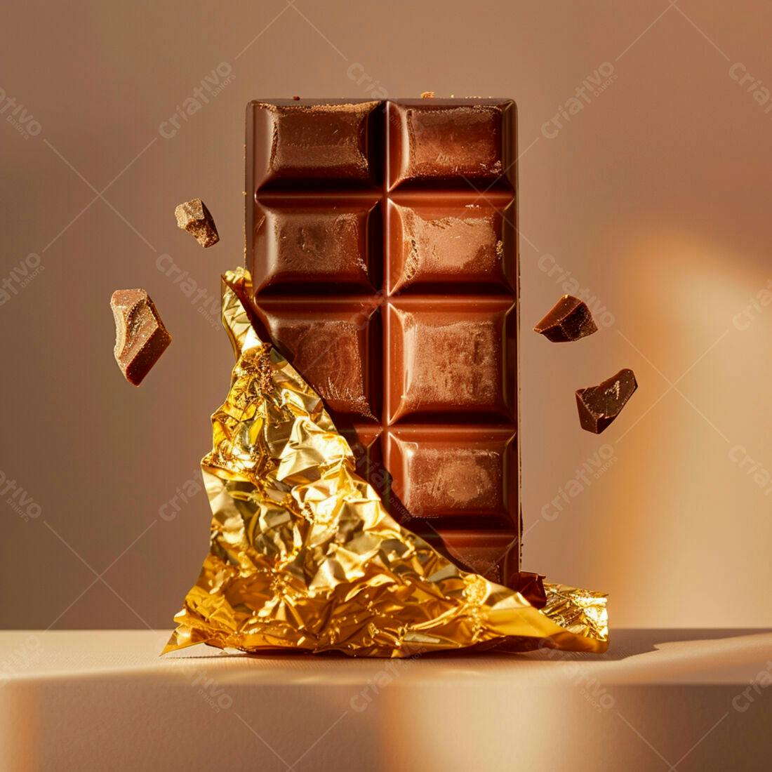 Barra de chocolate amargo em papel dourado