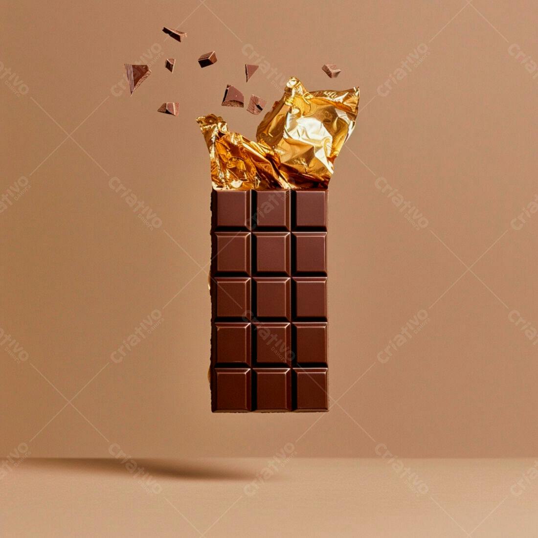 Barra de chocolate escura em fundo marrom