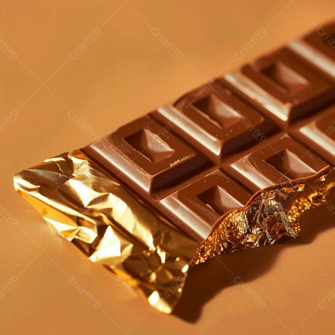 Barra de chocolate meio amargo em embalagem dourada