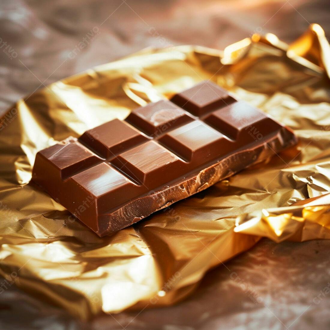 Barra de chocolate amargo sobre papel dourado