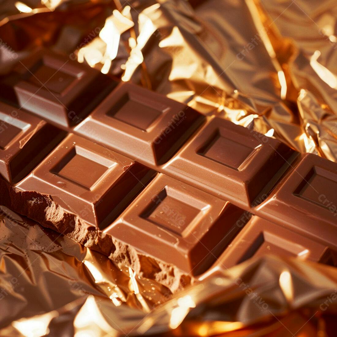 Barra de chocolate ao leite em embalagem dourada