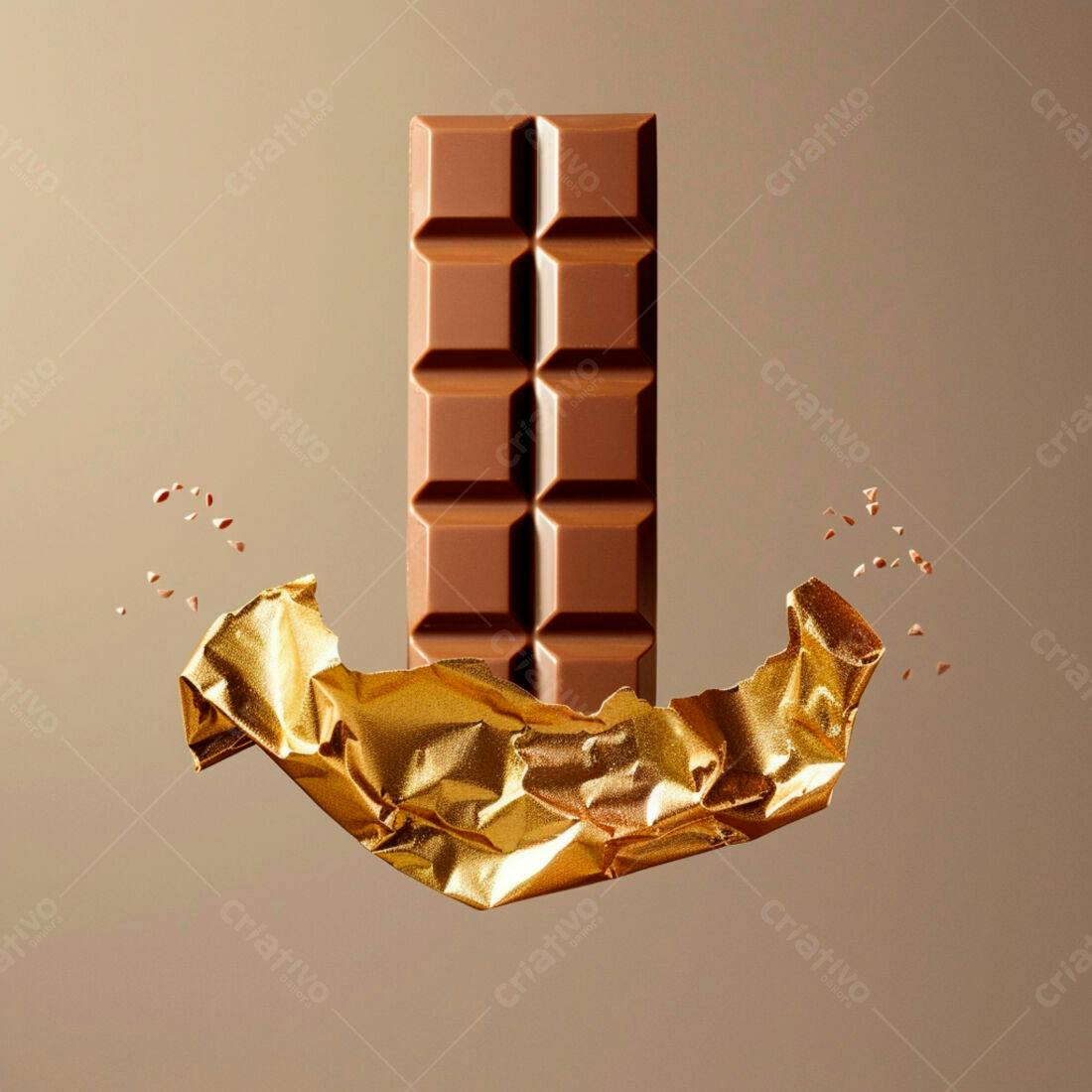 Barra de chocolate ao leite em embalagem dourada