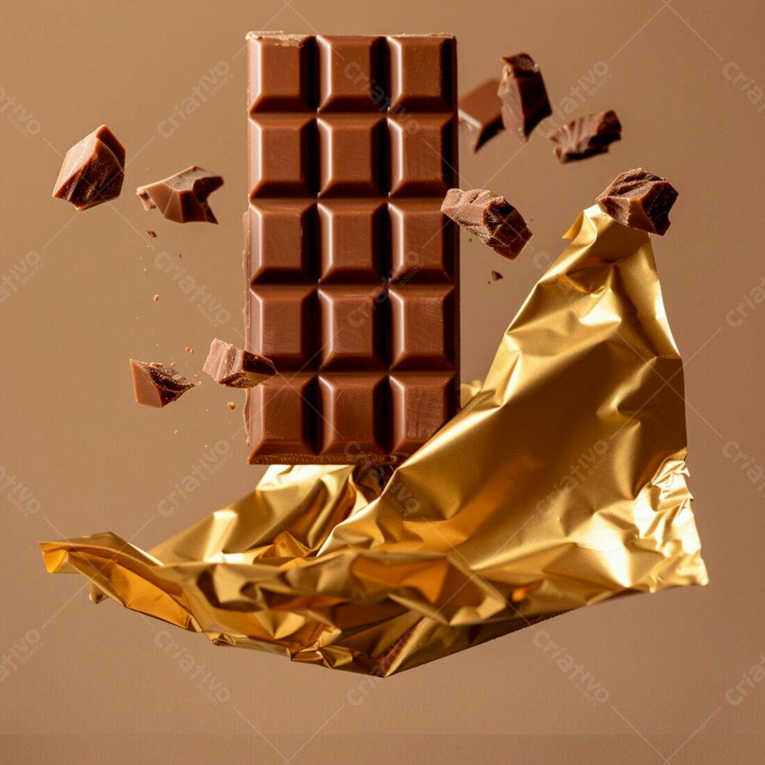Barra de chocolate ao leite em queda