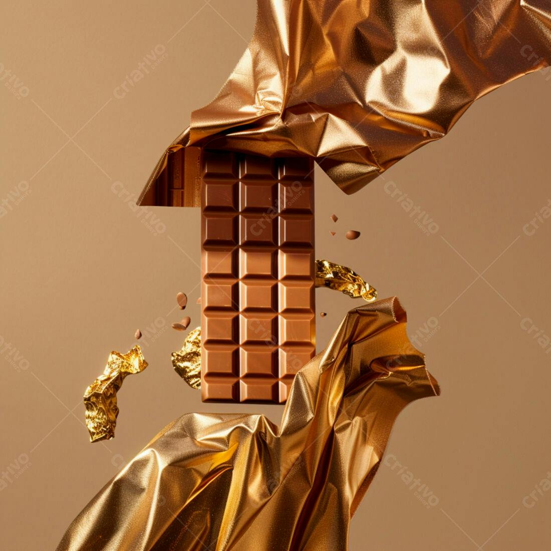 Barra de chocolate em papel dourado