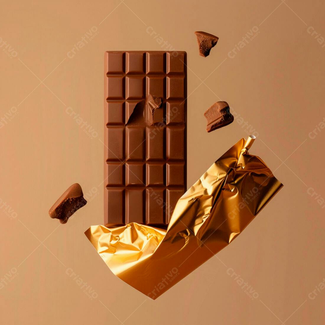 Barra de Chocolate Meio Amargo em Folha Dourada