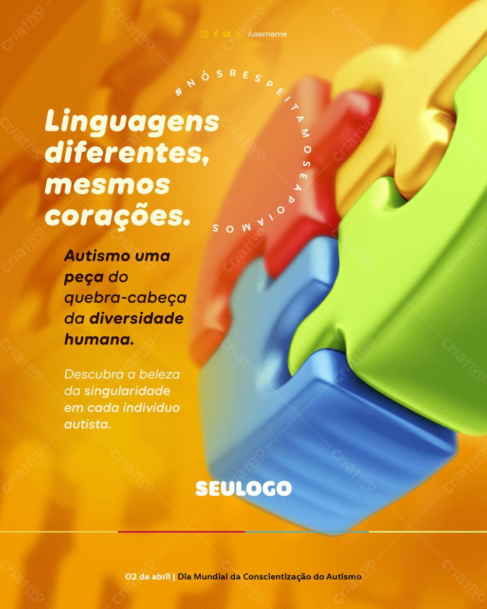 Feed   Abril Azul   Conscientização Do Autismo   Linguagens Diferentes, Mesmos Corações   Psd Editável