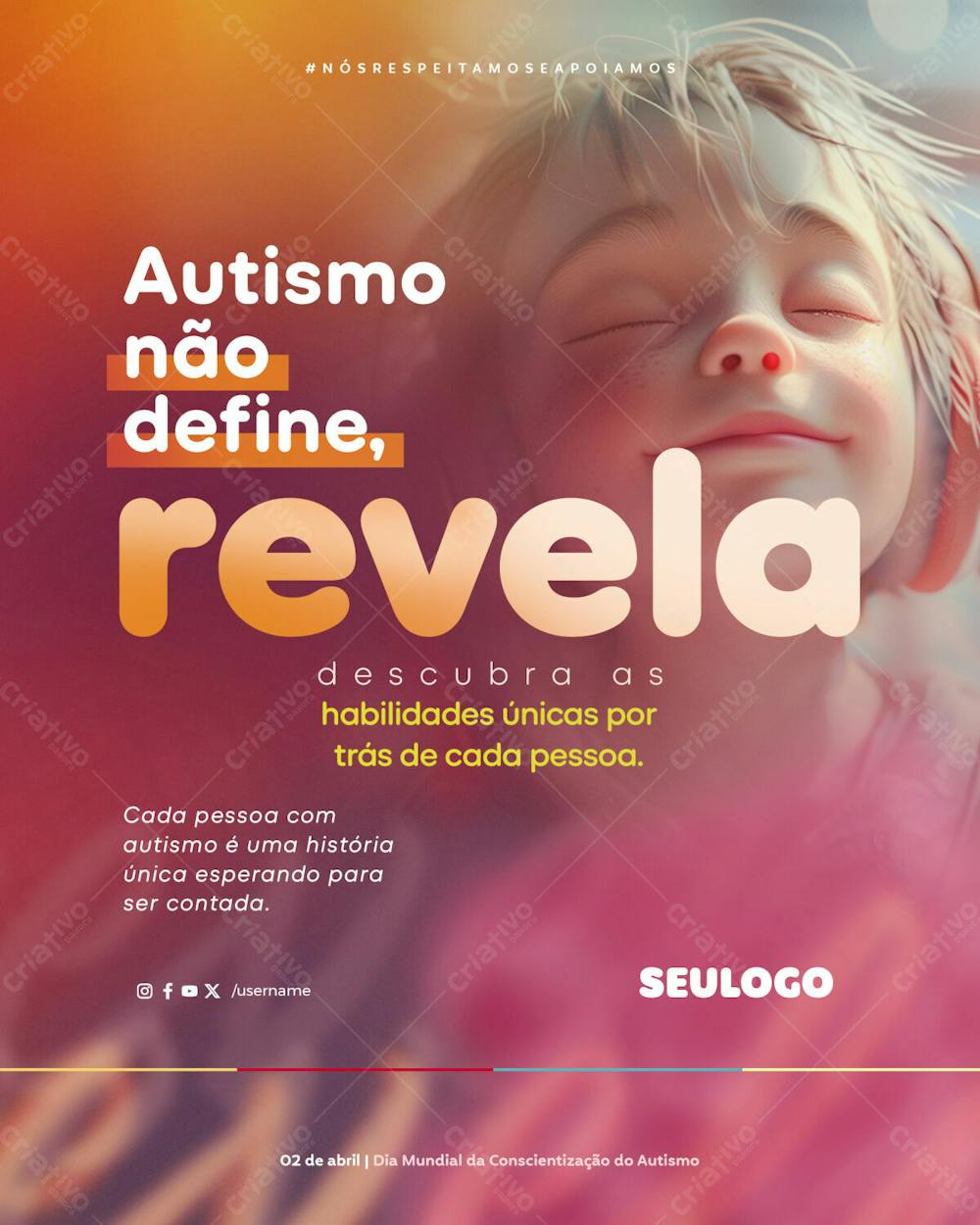 Feed   Abril Azul   Conscientização Do Autismo   Autismo Não Define, Revela   Psd Editável