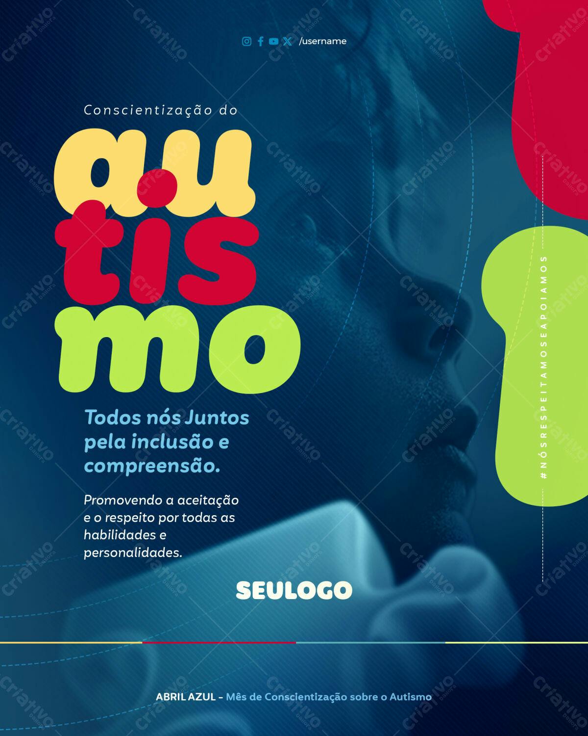 Flyer Abril Azul Conscientização Autismo PSD Editável