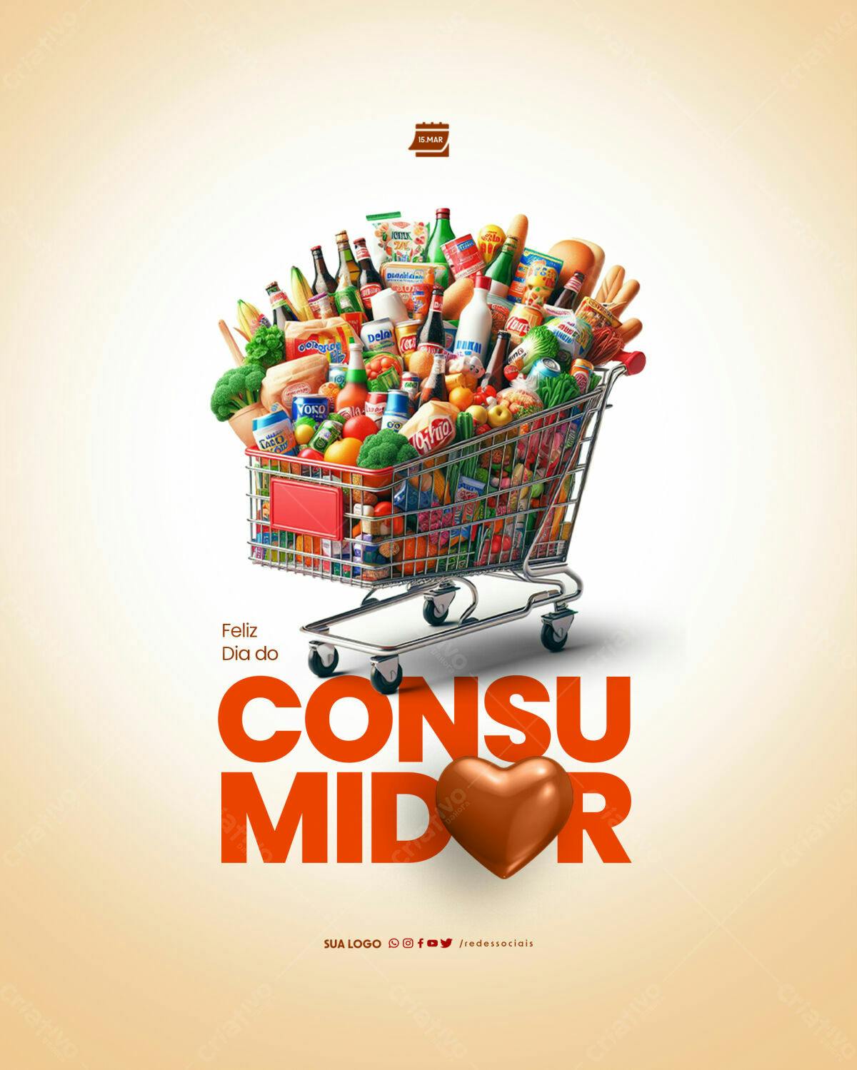 Flyer Dia do Consumidor com Carrinho de Compras PSD Editável