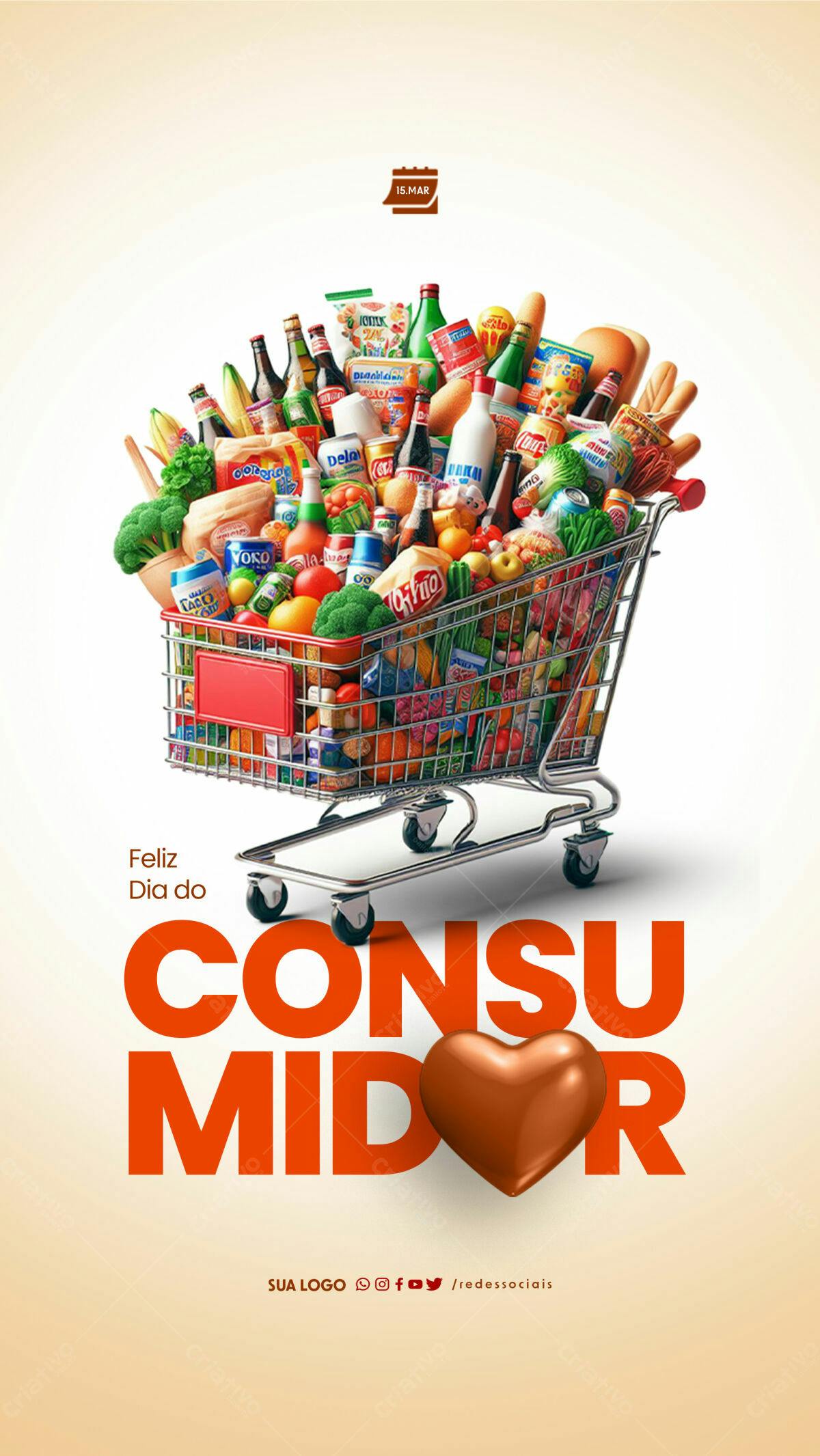 Flyer Dia do Consumidor com Carrinho de Compras PSD Editável