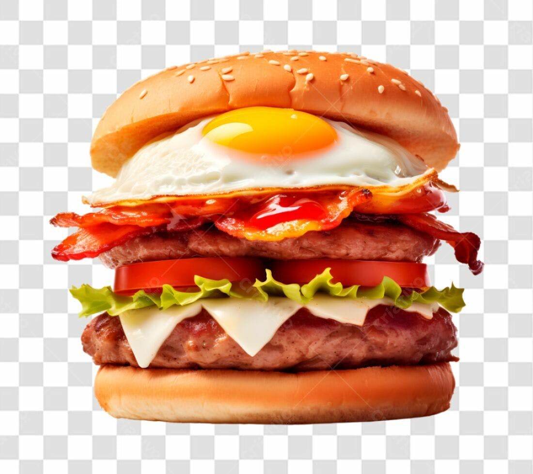 Imagem PNG de hambúrguer com ovo bacon e fundo transparente