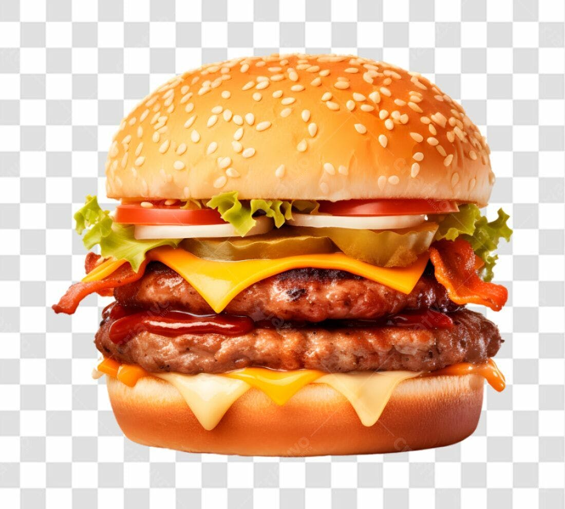 Imagem PNG de Hambúrguer Duplo com Queijo e Bacon fundo transparente