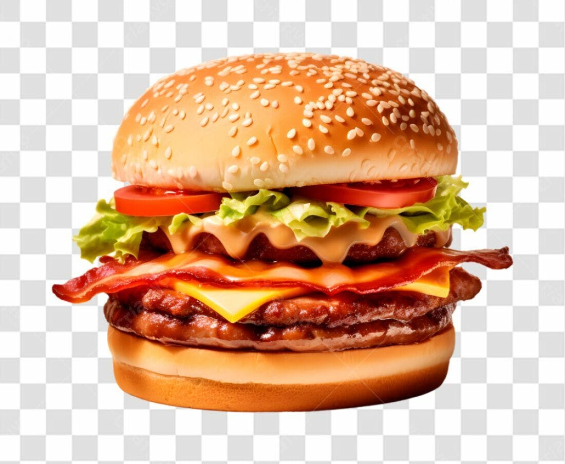 Imagem PNG de hambúrguer duplo com bacon fundo transparente