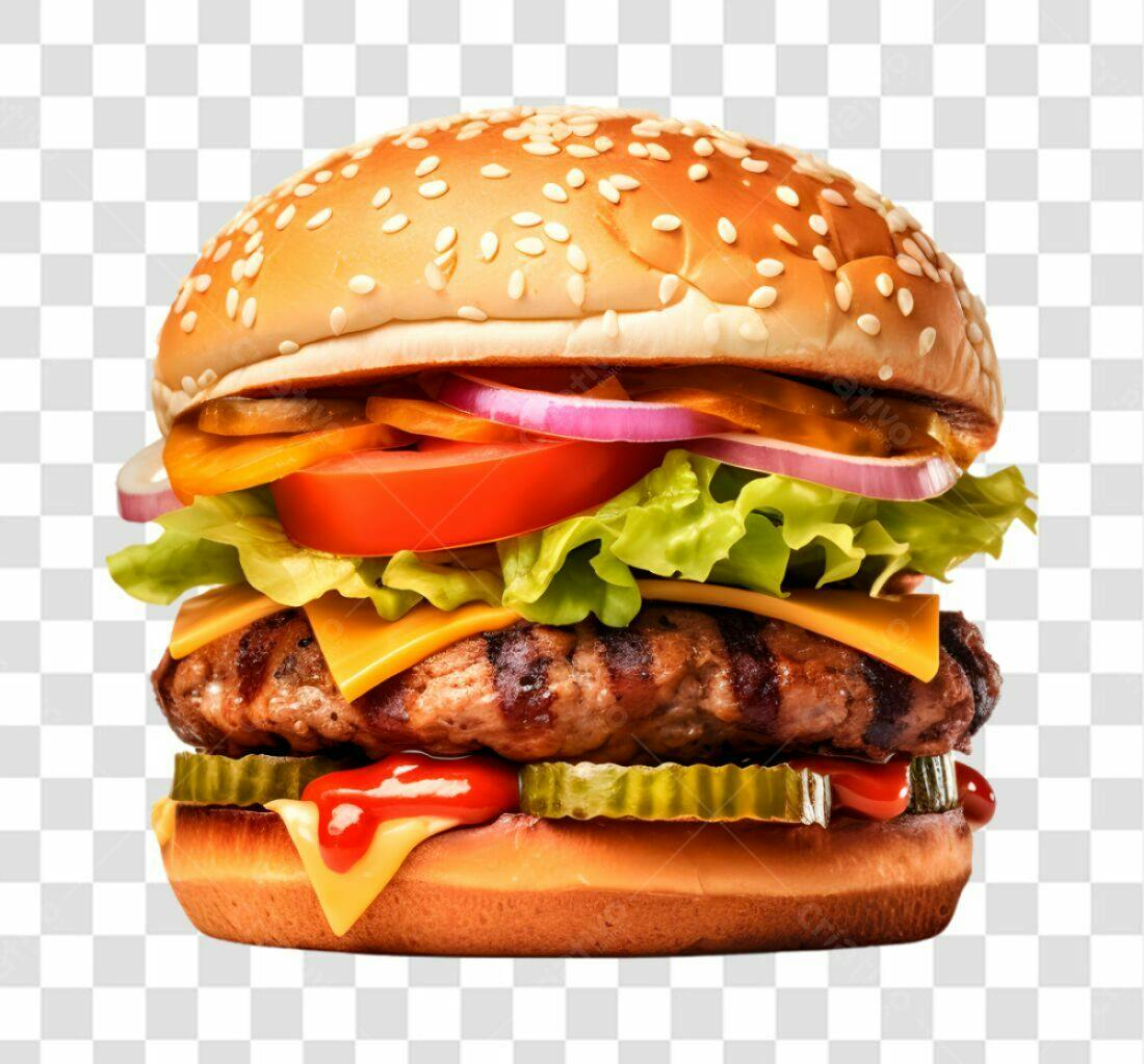 Imagem PNG de hambúrguer suculento com fundo transparente