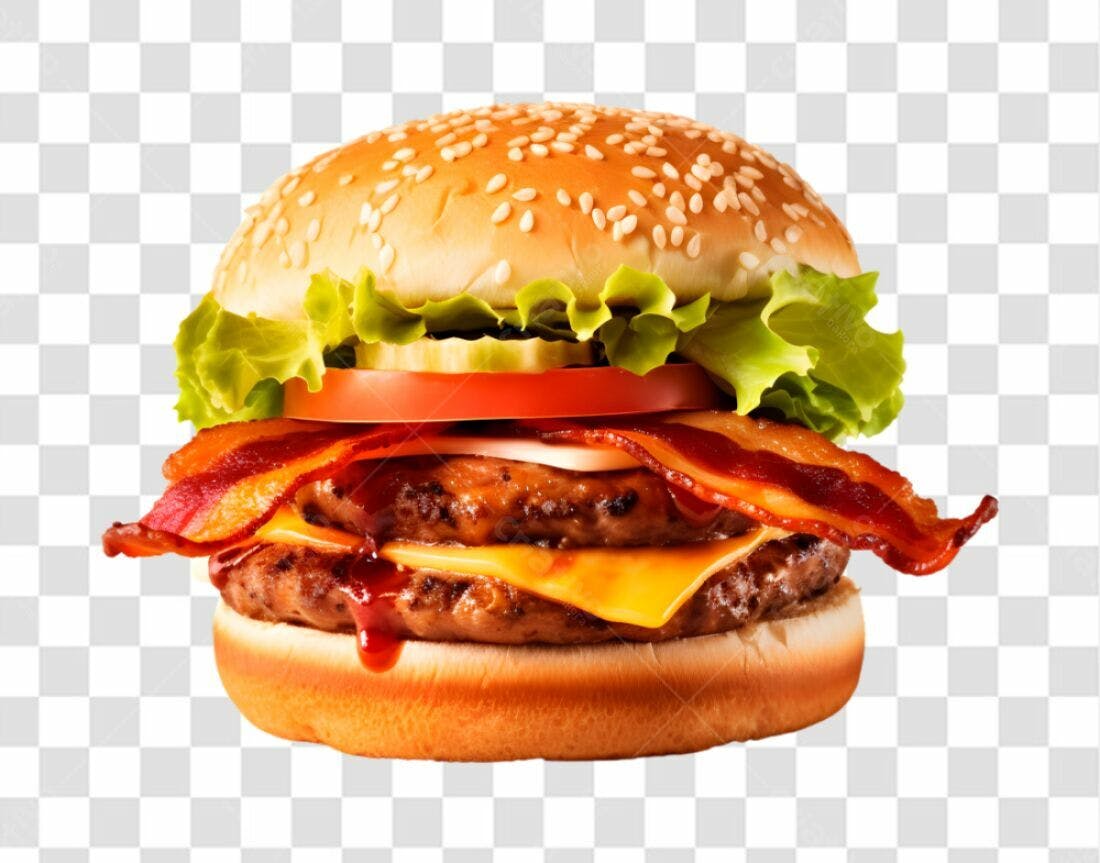 Imagem PNG de hambúrguer duplo com bacon fundo transparente