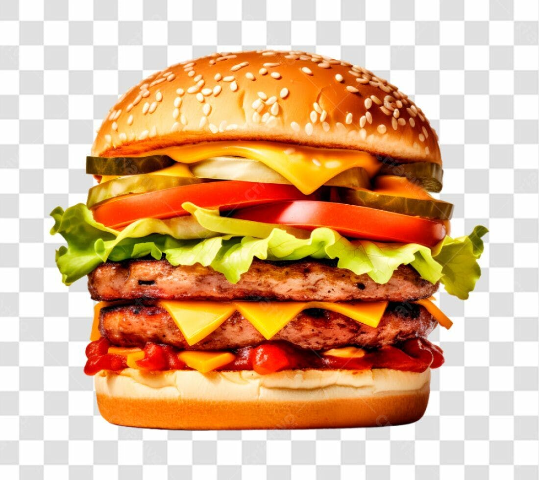 Imagem PNG de hambúrguer duplo com fundo transparente