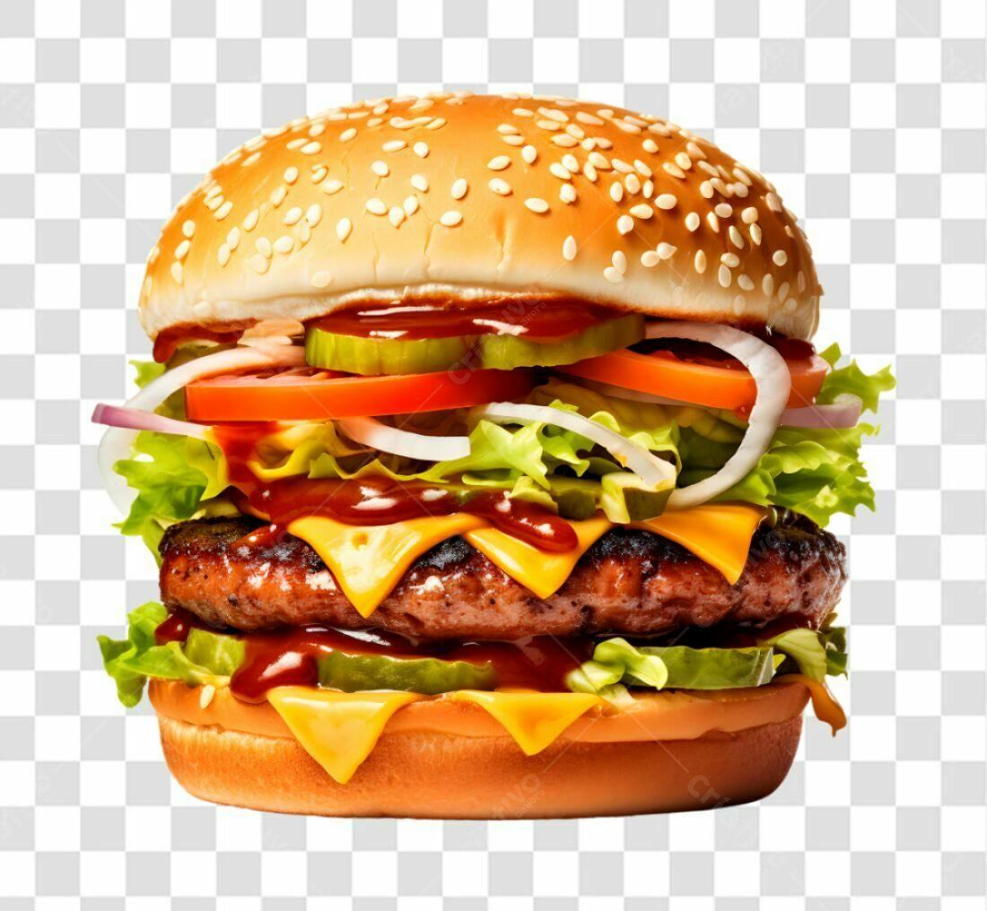 Imagem PNG de hambúrguer suculento com fundo transparente