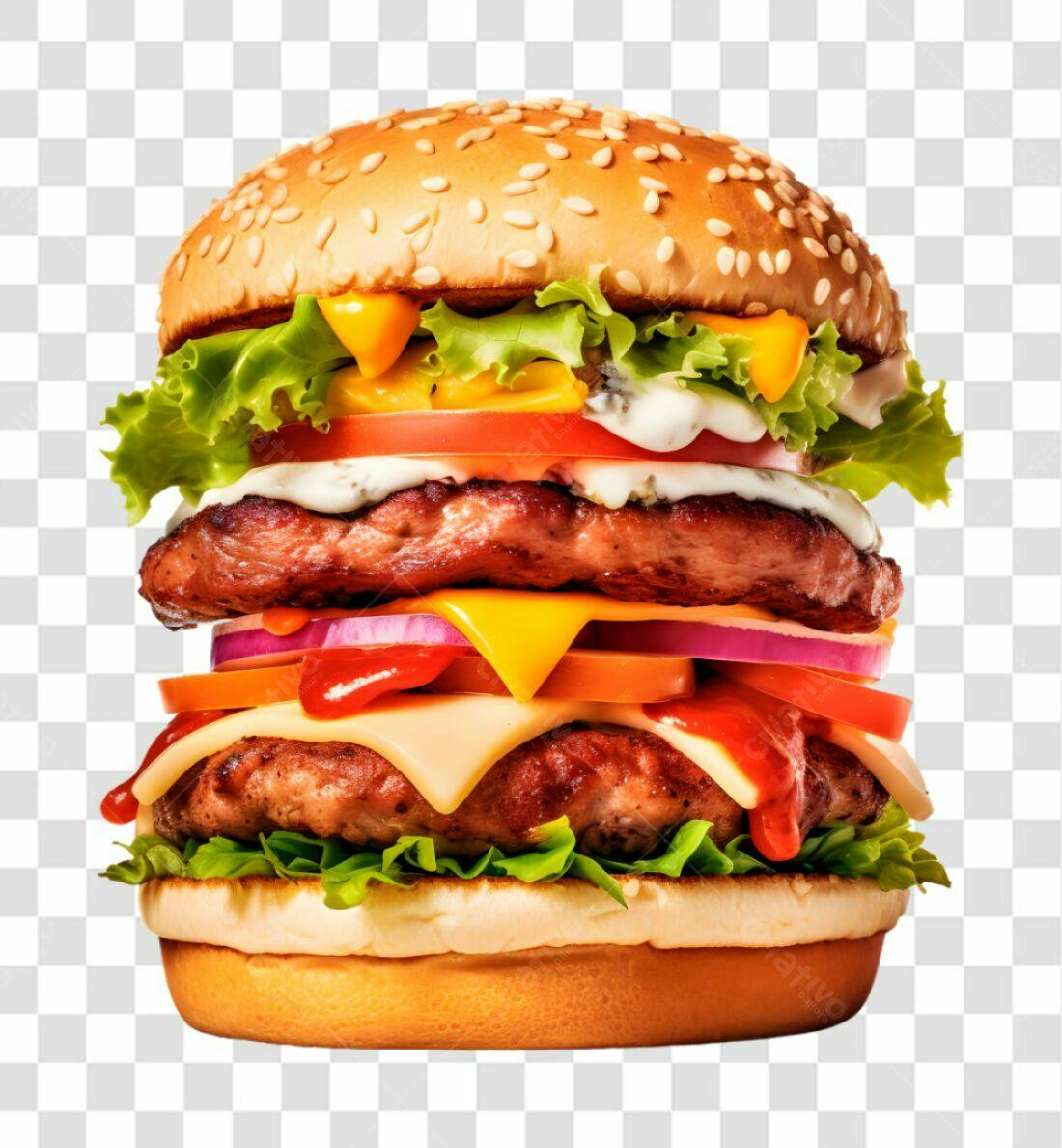 Imagem PNG de hambúrguer duplo com fundo transparente