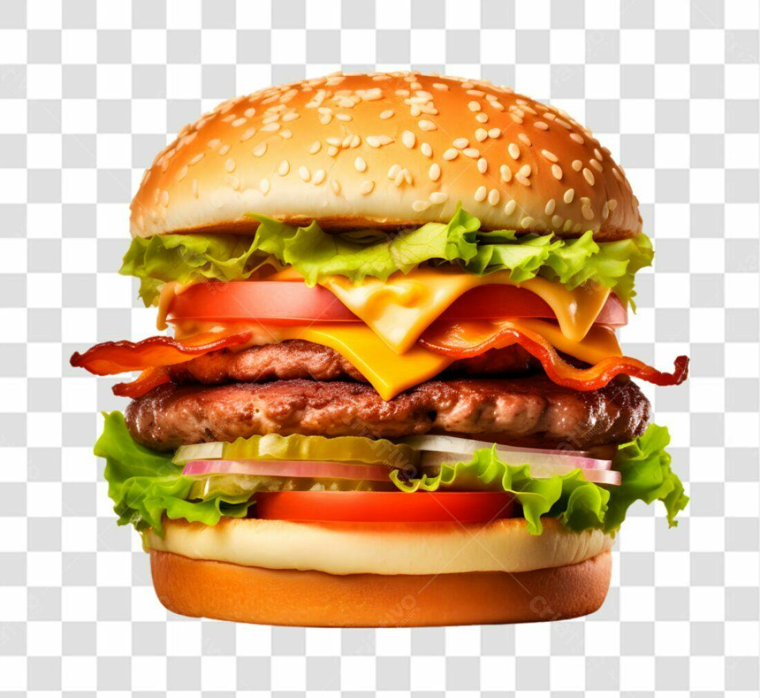 Imagem PNG de Hambúrguer Duplo com Queijo e Bacon fundo transparente