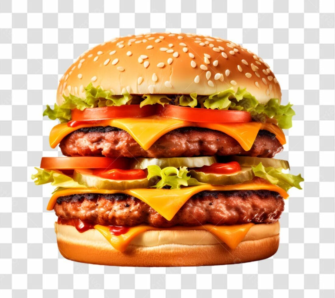 Imagem PNG de Hambúrguer Duplo com Queijo para Cardápio com fundo transparente