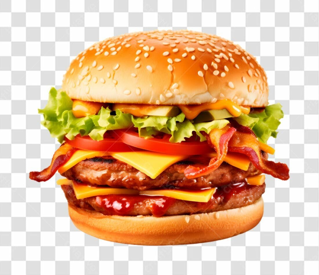 Imagem PNG de Hambúrguer Duplo com Bacon fundo transparente