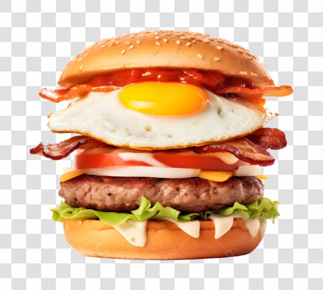 Imagem PNG de Hambúrguer com Ovo e Bacon fundo transparente