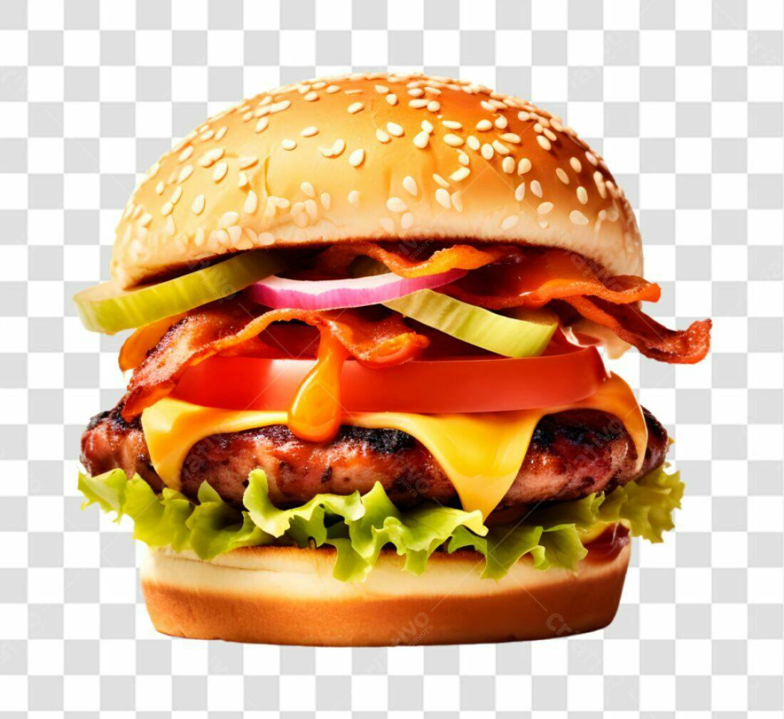 Imagem PNG de hambúrguer com bacon fundo transparente