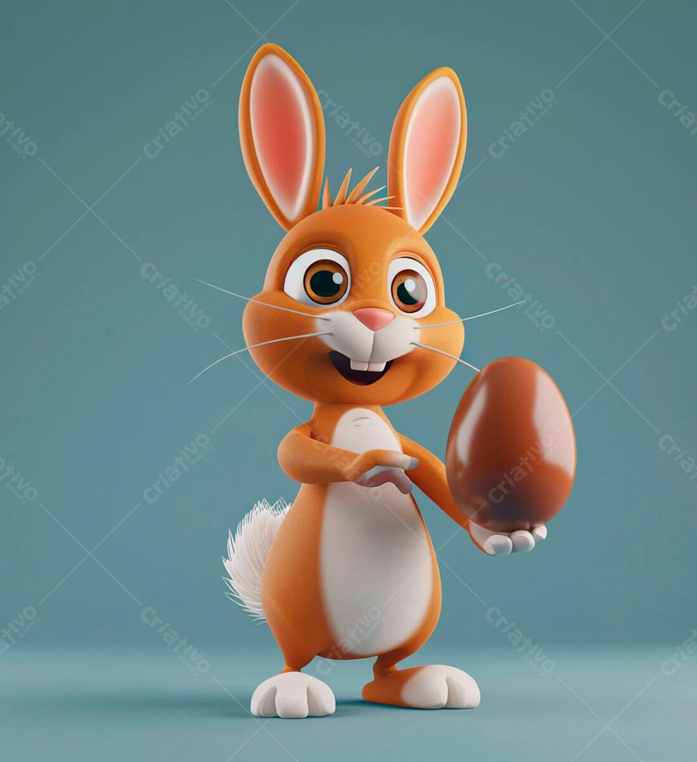 Coelho Da Páscoa Segurando Um Ovo De Chocolate 3D 2