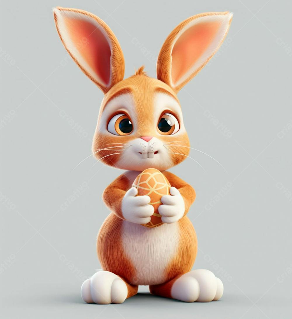 Coelho Da Páscoa Segurando Um Ovo De Chocolate 3D 13