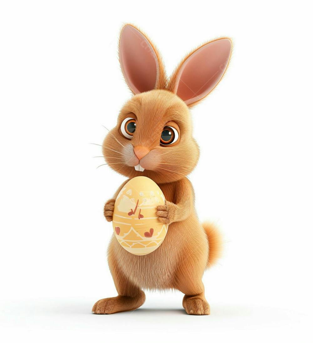 Coelho Da Páscoa Segurando Um Ovo De Chocolate 3D 36