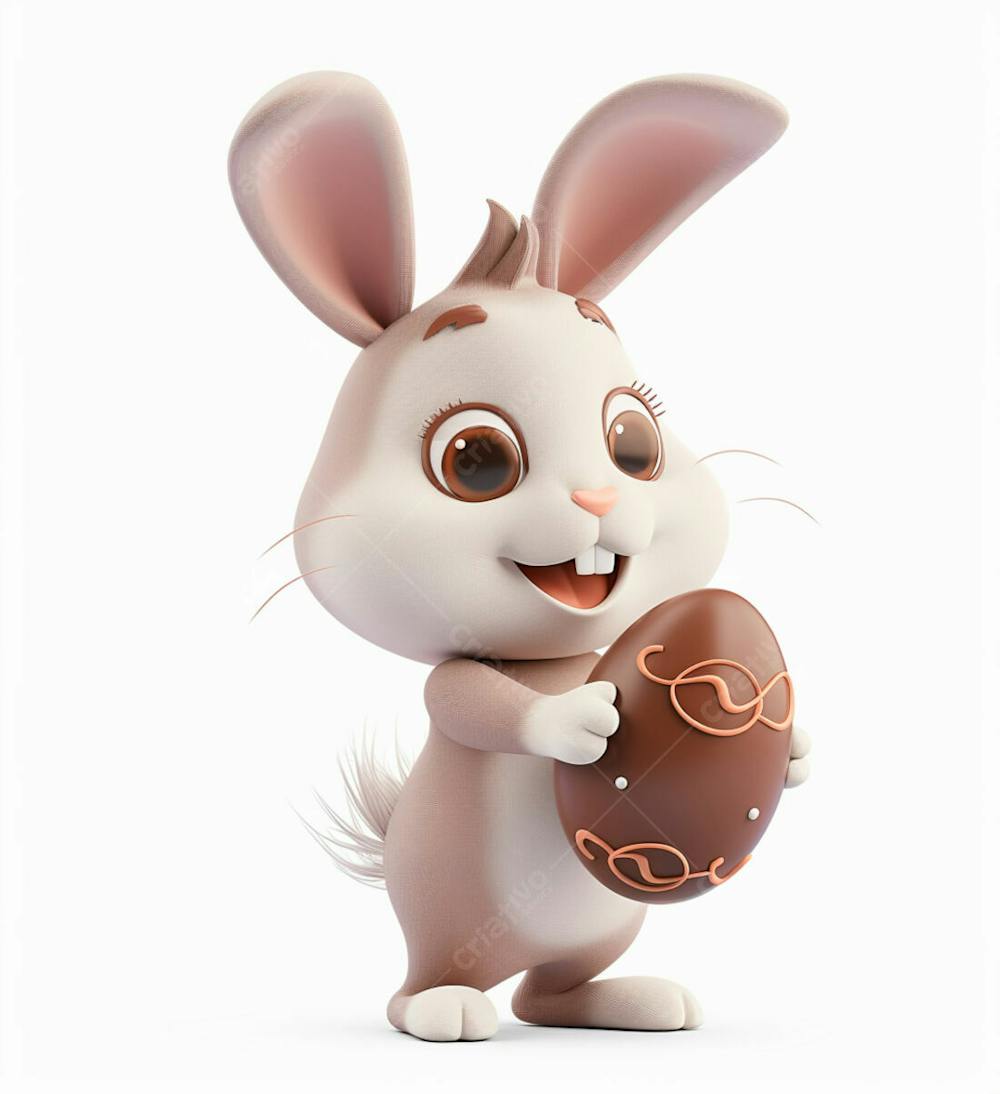 Coelho Da Páscoa Segurando Um Ovo De Chocolate 3D 38