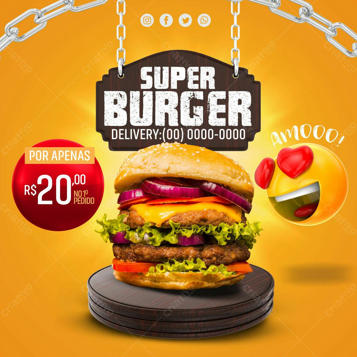 Flyer de Lançamento Super Burger PSD Editável
