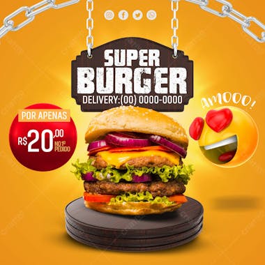 Hamburgueria super burguer social media psd editavel