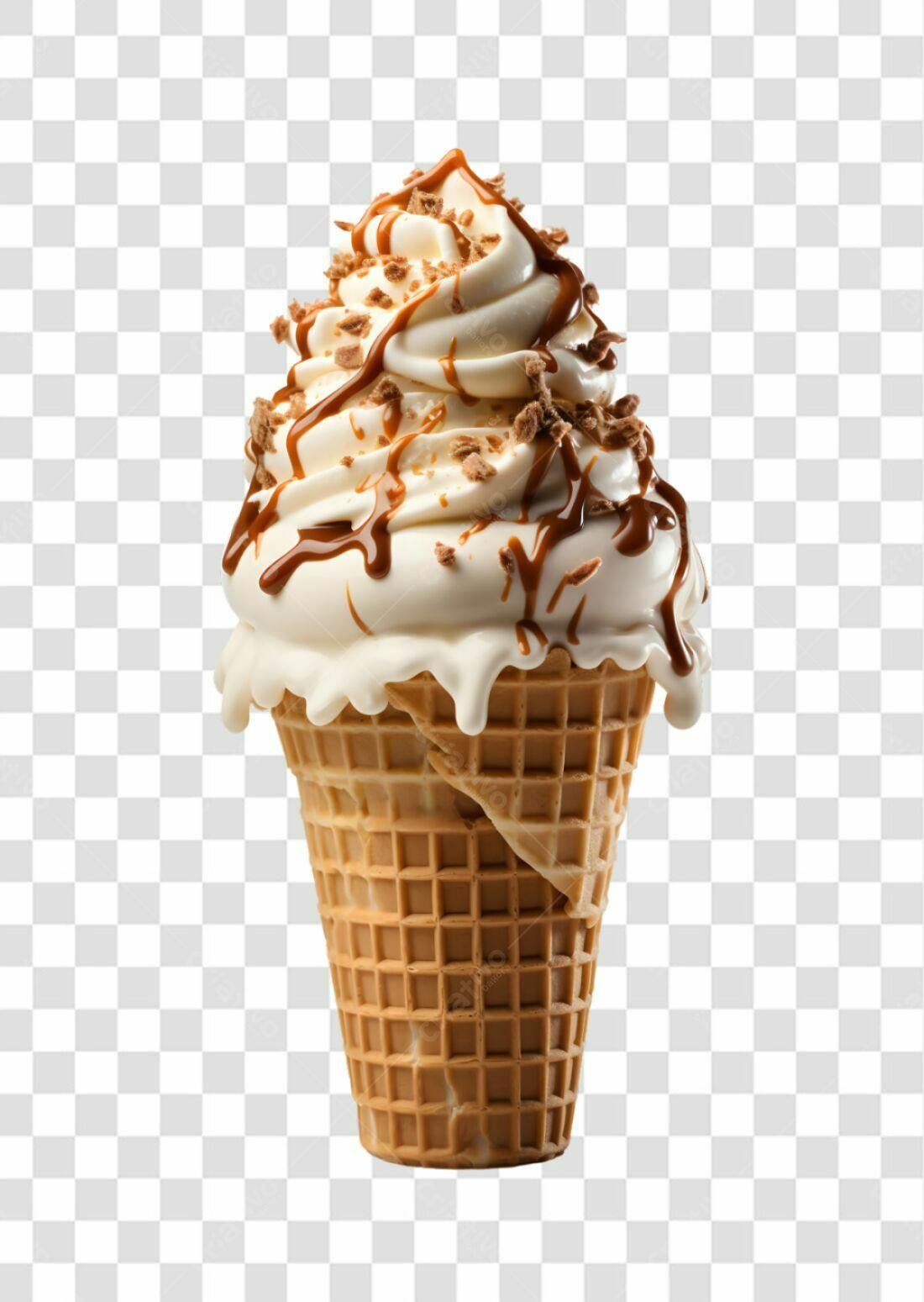 Icone Sorvete Casquinha Creme e Caramelo PNG com fundo transparente