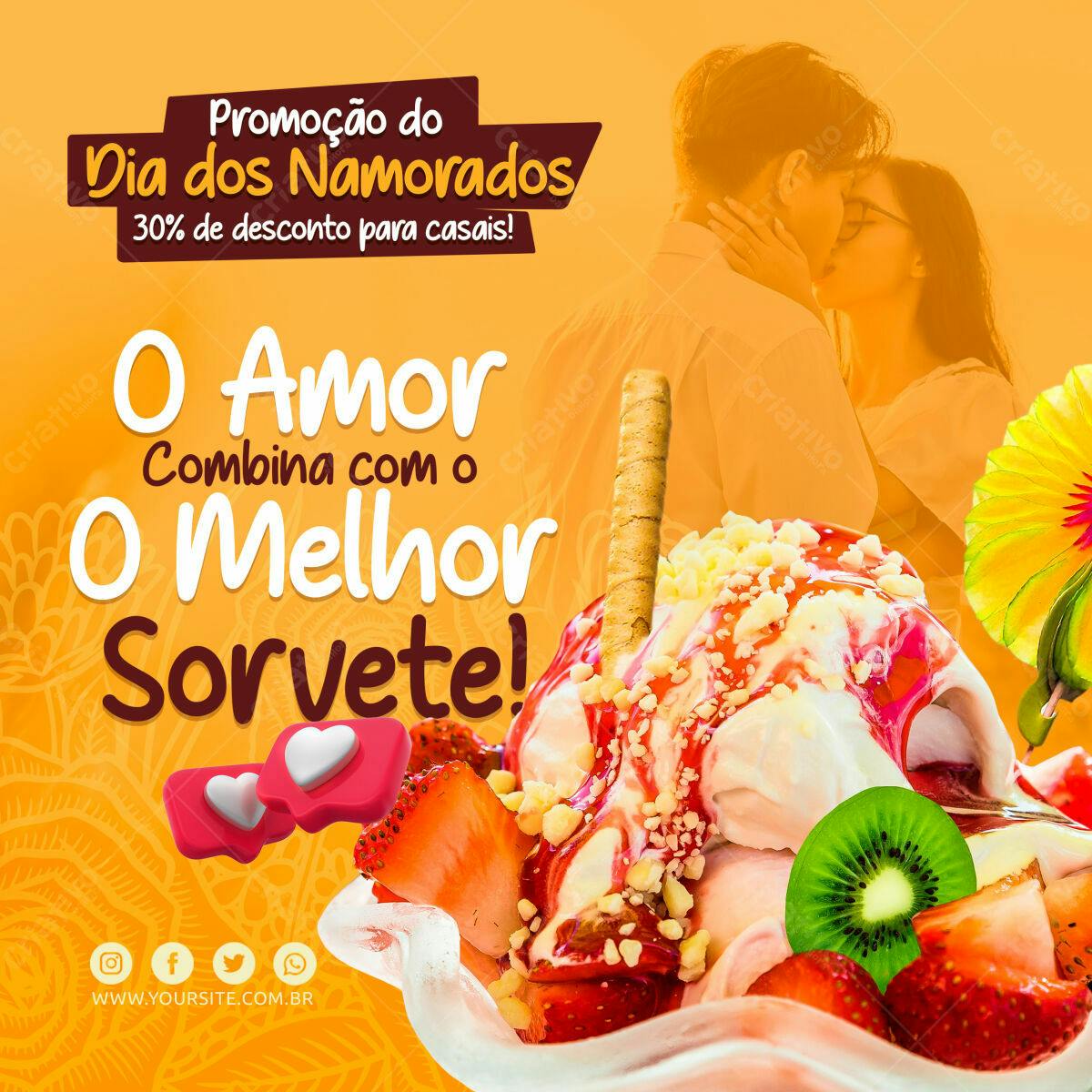 Flyer Dia dos Namorados Sorveteria PSD Editável