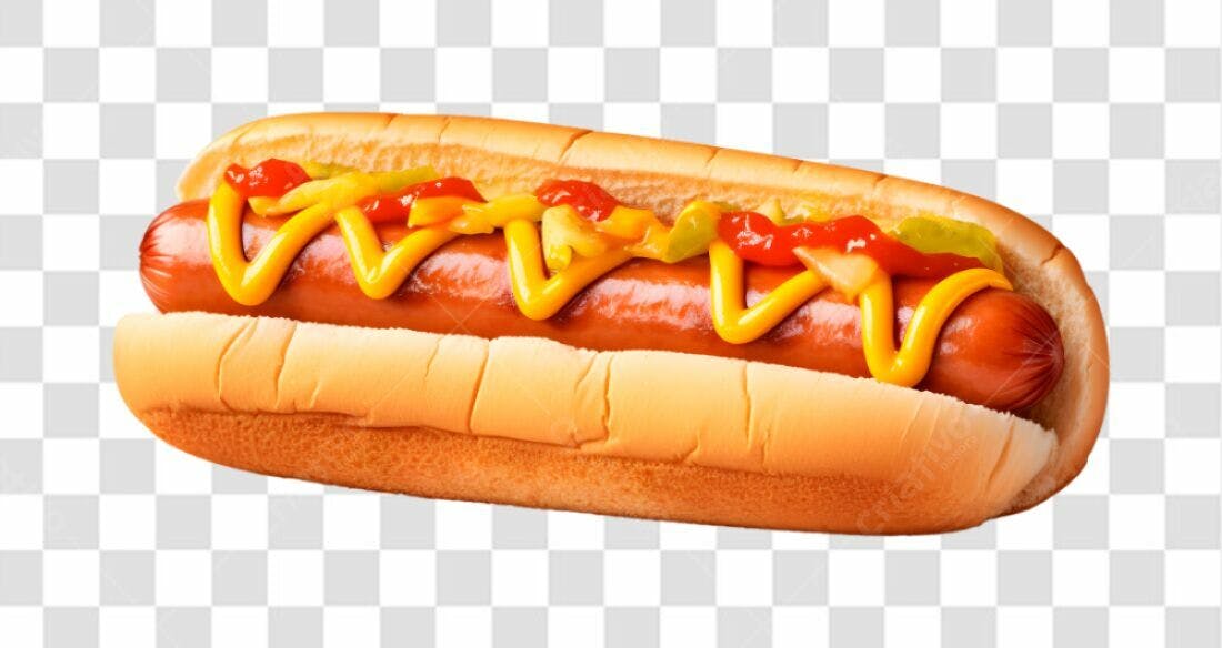 Icone Hot Dog com mostarda ketchup e picles PNG com fundo transparente