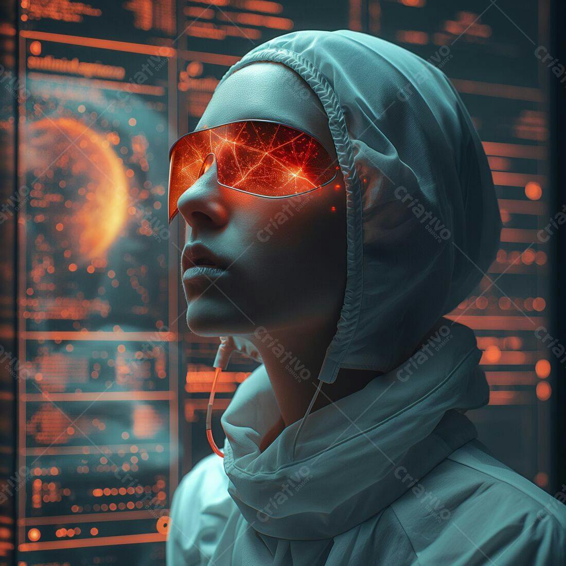 Mulher cientista com óculos futuristas