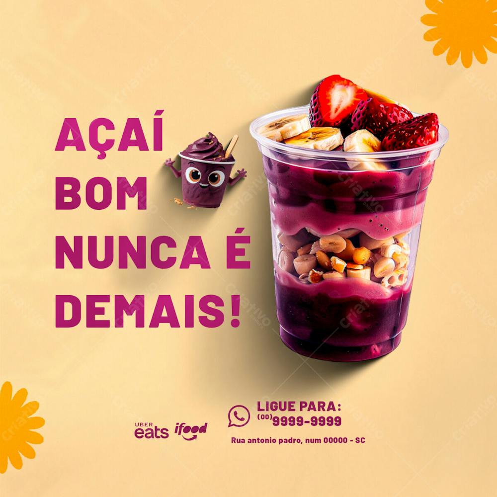 Açaí Bom Nunca É Demais Psd Para Açaíteria