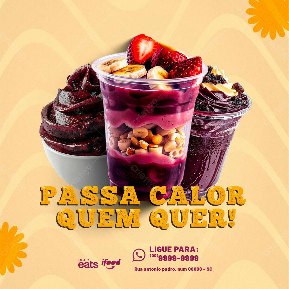 Flyer Açaí para Verão PSD Editável
