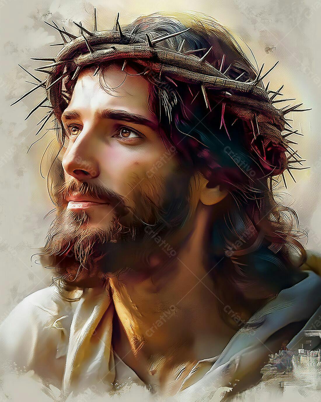 Jesus Cristo com coroa de espinhos retrato
