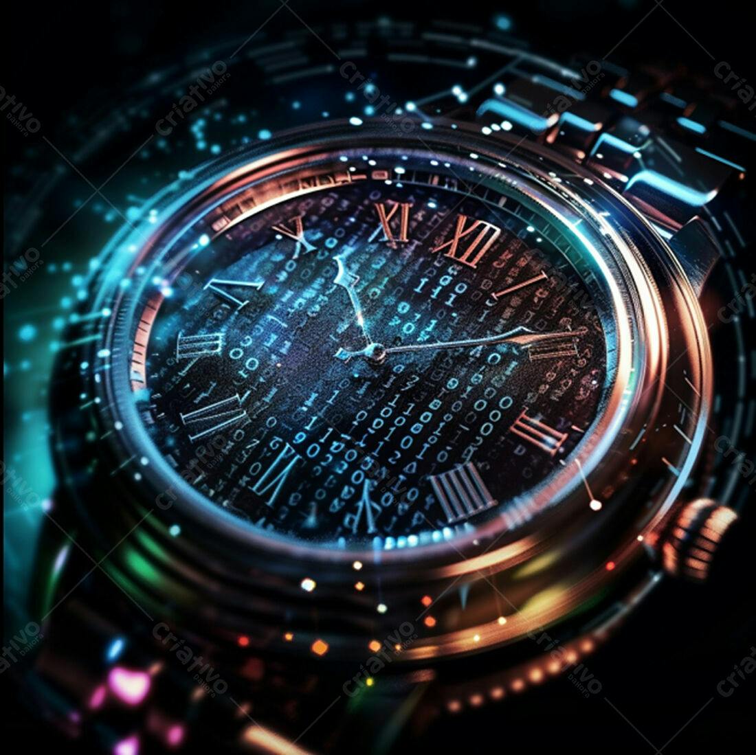 Relógio digital futurista com mostrador romano