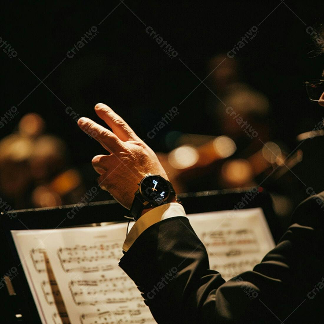Maestro regente orquestra em concerto noturno