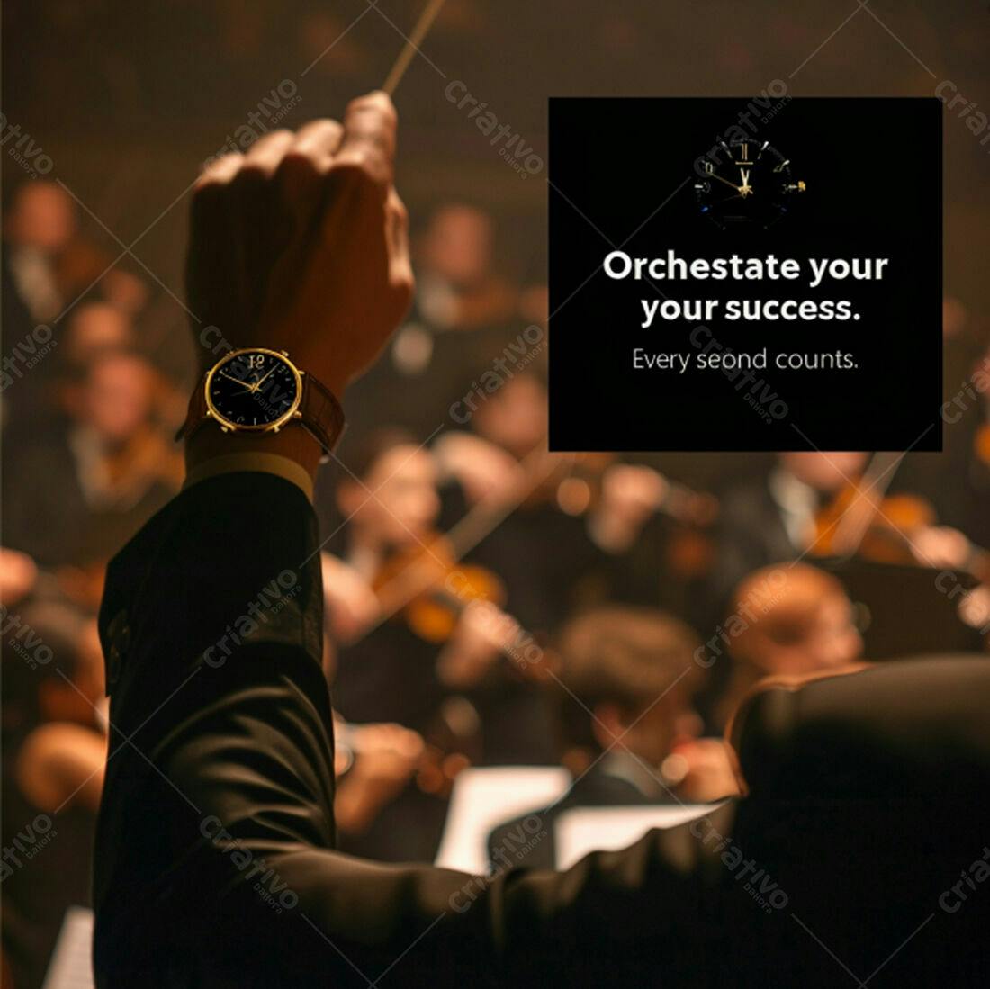Maestro com relógio conduzindo orquestra