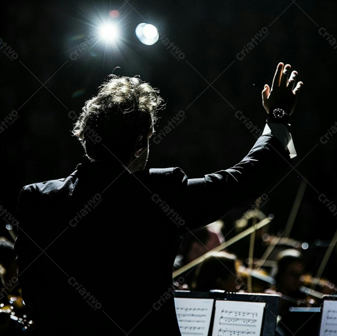 Maestro conduzindo orquestra em concerto
