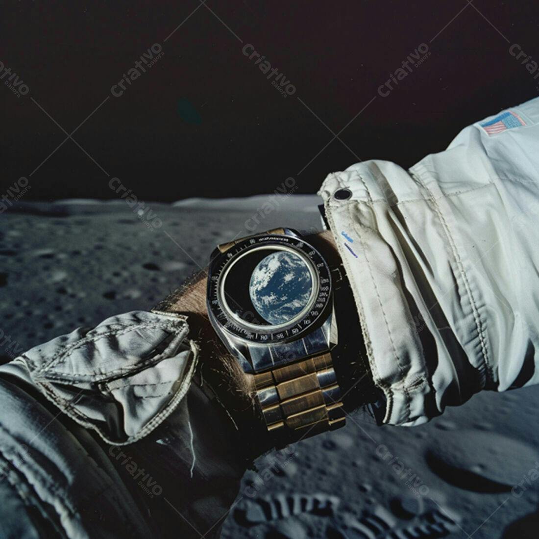 Relógio na Lua mostrando a Terra